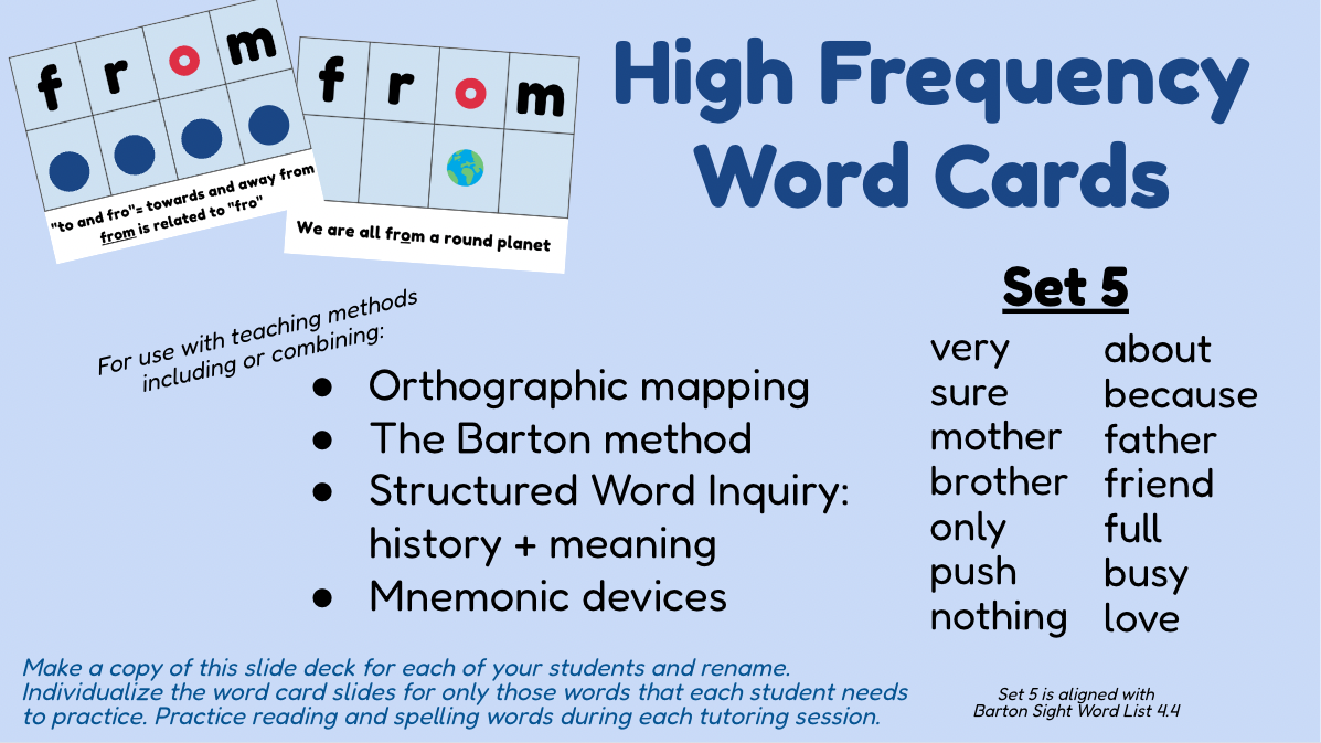 Set 5 - High Frequency Word Cards (Barton 4.4 Sight Words)