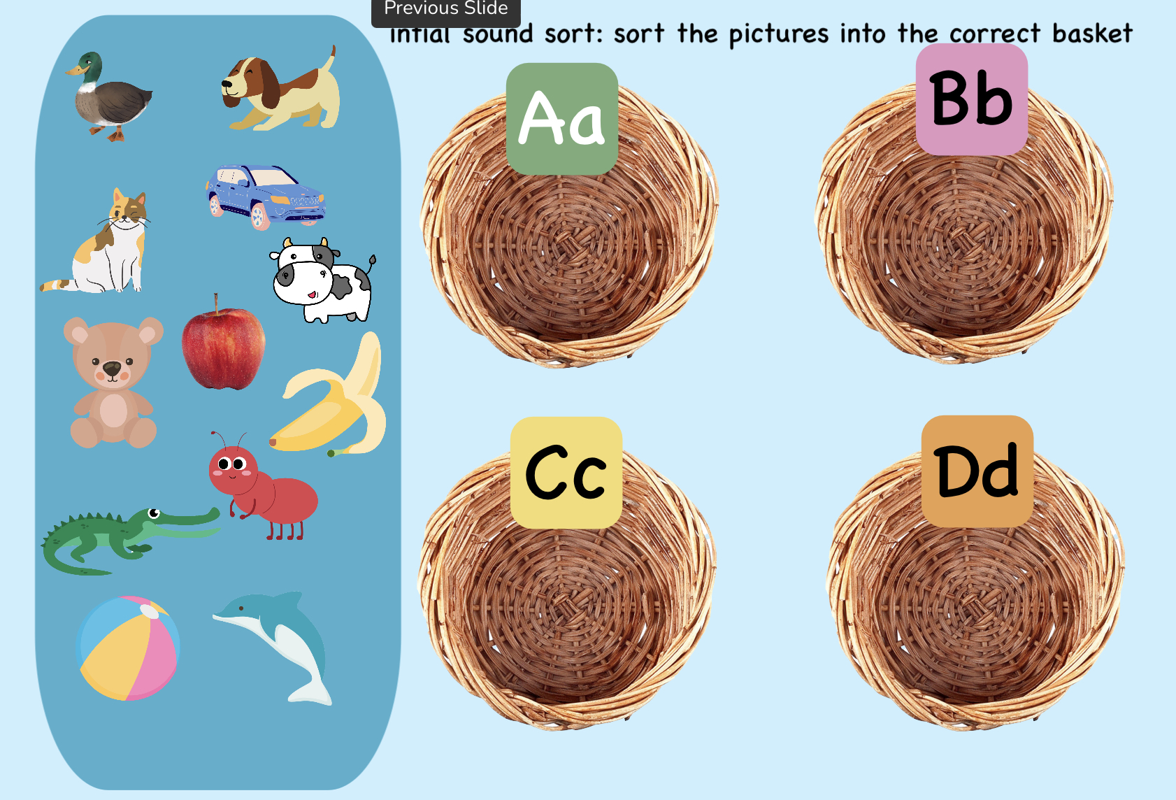 Initial sounds sorting baskets